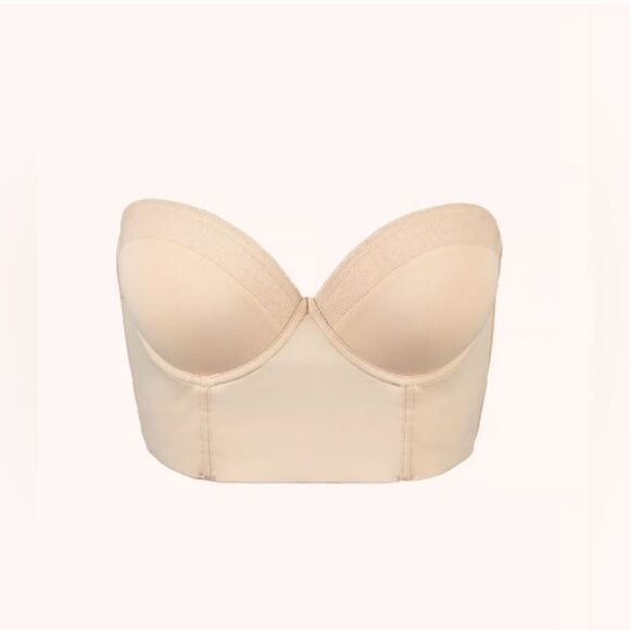 Lively Bra Size 34DD The Low Back Strapless Cream Beige Long Line Boned Bustier - Picture 4 of 16